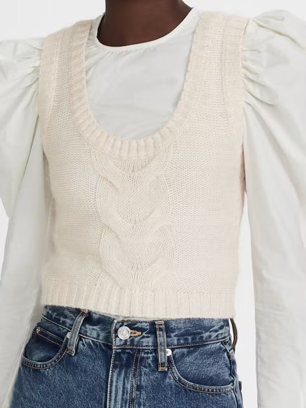 STAUD Kind Ivory Sweater Vest Cable Knit Wool Mohair Blend Size Medium Fall
